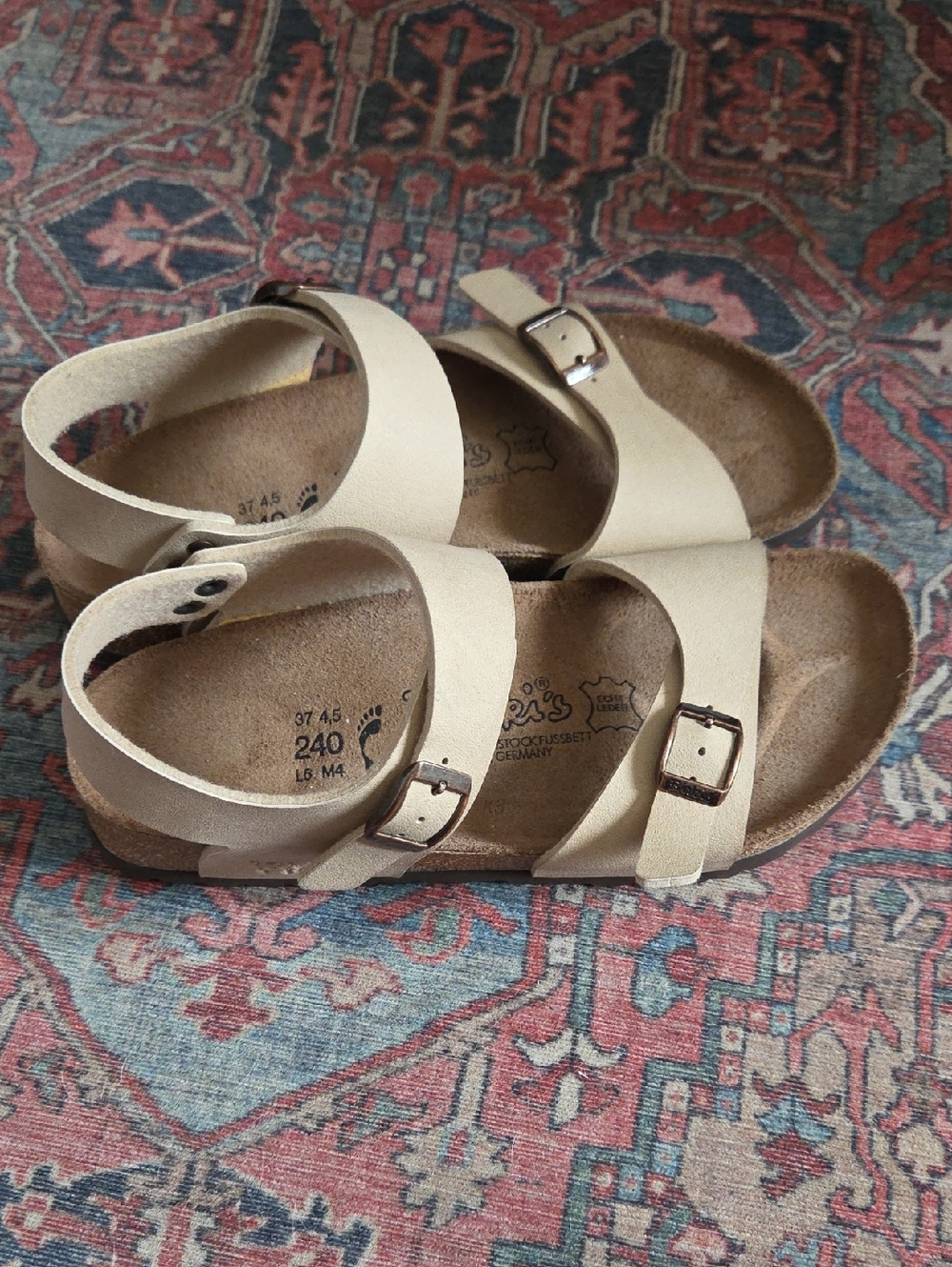 Birkenstock Birki's Le Mans Milano Ivory Champagne Sandal Double Strap Size 6